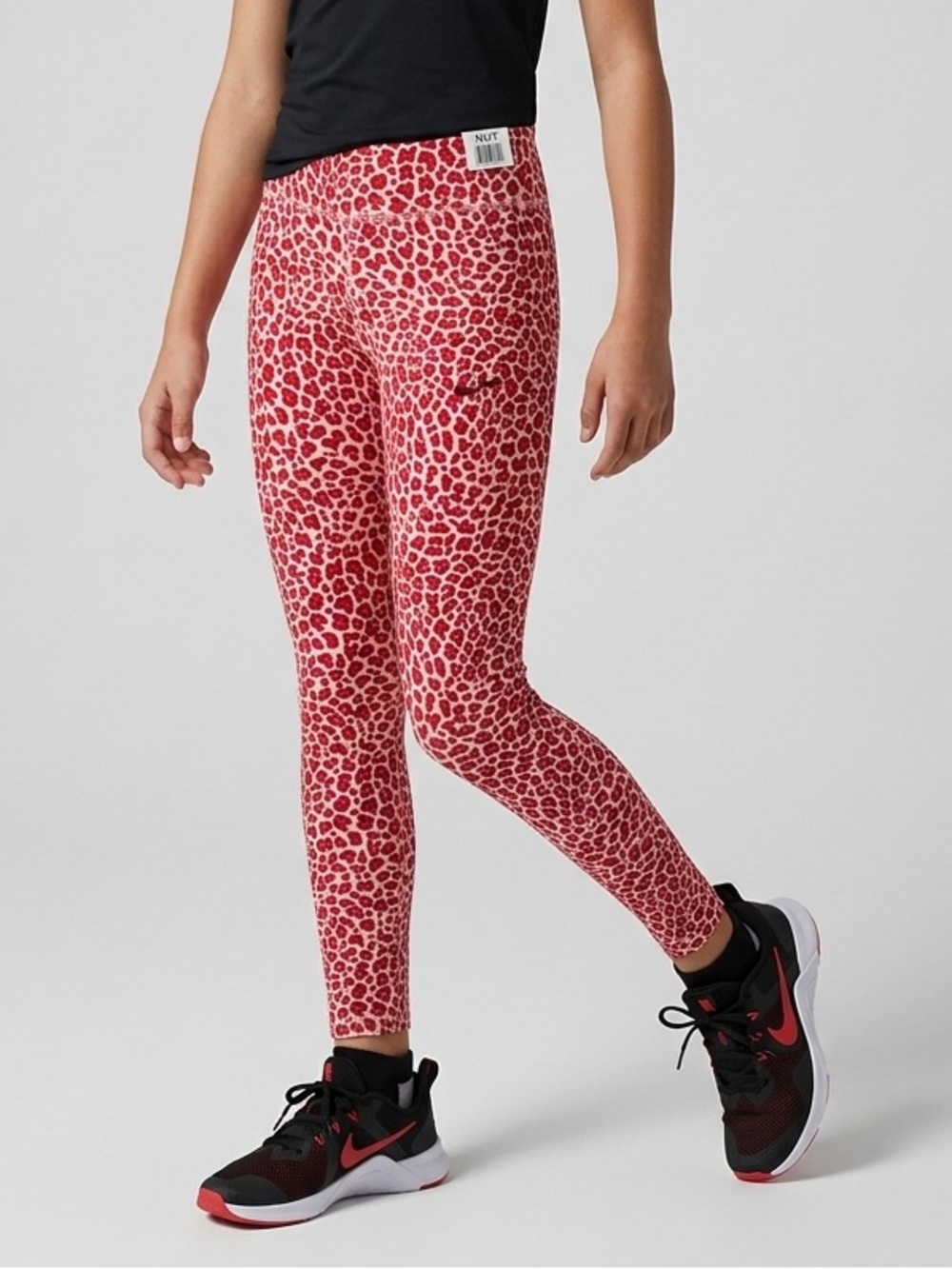 NWT Nike Girl’s Red & White Leopard Print Athletic Leggings – Size Large